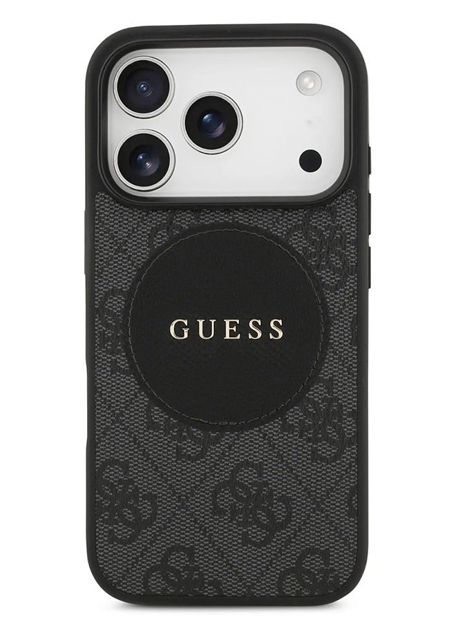 GUESS iPhone 17 Pro MagSafe Case 4G PU Leather With Round Patch & Classic Logo / Magsafe Compatible / Ultra Slim / lightweight design / Easy Installation - Black - Image 1