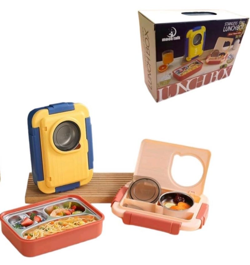 Kitchen Bloom Stainless Steel Bento Lunch Box 3 Compartment with Steel Cutlery, Heating Insulation | Lunch Box for Office Men, Women & Kids | Tiffin Box (Random Color), 850Ml + 150Ml, 850Ml + 150Ml - Image 2