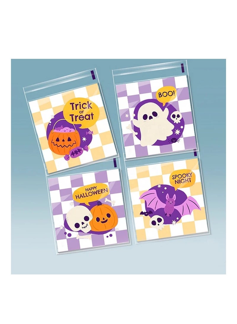 100pcs/pack trick or treat cookie sweet plastic bag clear self adhesive bags for happy Halloween pumpkin party size 10*10+3cm - Image 1