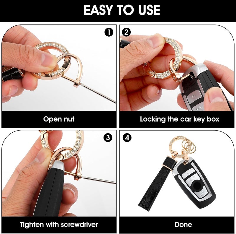 Amabro Leather Car Keychain with Diamond Anti-Lost Design and 360 Degree Rotatable Key Fob - Image 5