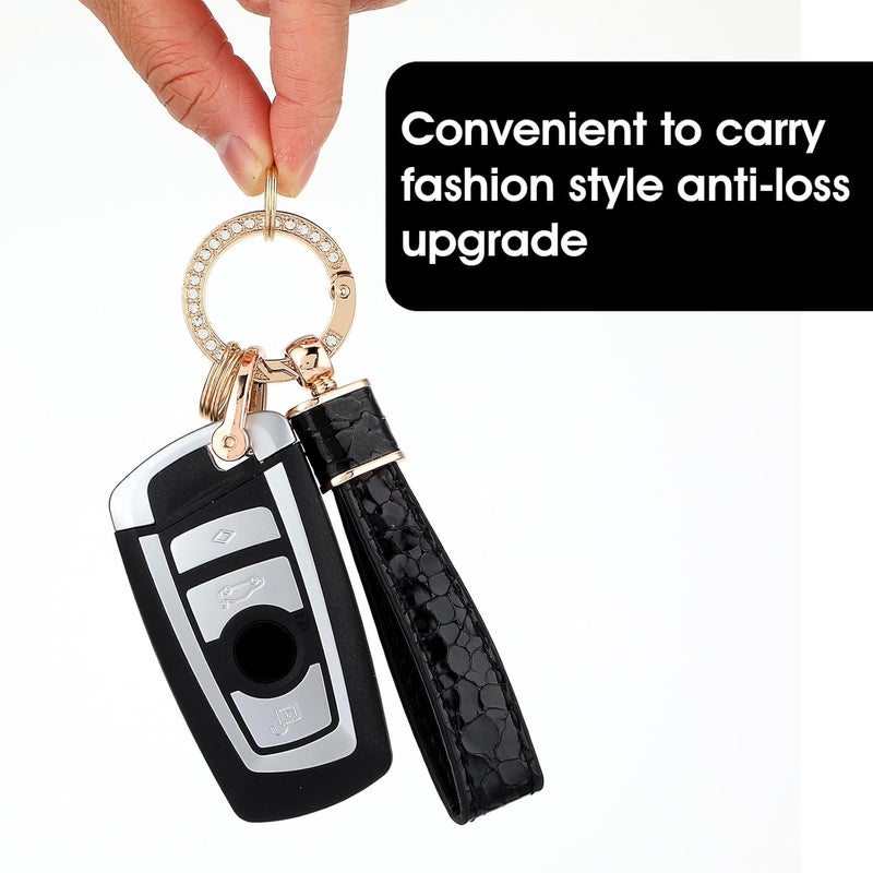 Amabro Leather Car Keychain with Diamond Anti-Lost Design and 360 Degree Rotatable Key Fob - Image 3