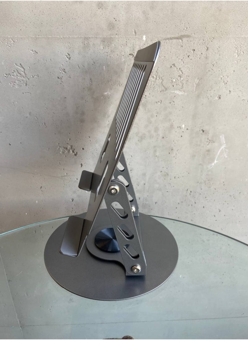 Laptop Stand for Desk, Adjustable Height Aluminum Computer Stand with 360 Rotating Base, Foldable Ergonomic Riser, Portable Laptop Holder Compatible  All Laptops measurement-235*235*45mm (Gray)