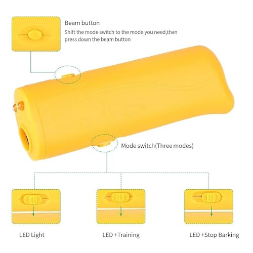 Ketsicart Handheld Dog Repellent Trainer,Ultrasonic Dog Deterrent and Bark Stopper Dog Trainer Devices, 3 in 1 Anti Barking Device with LED Flashlight - Training Tool/Stop Barking (Yellow) - Image 2