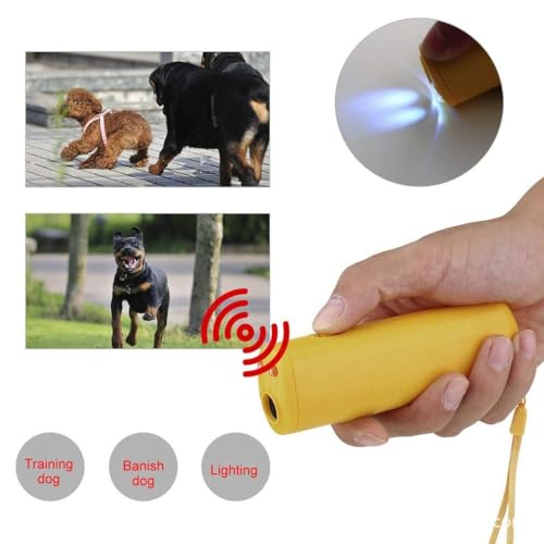 Ketsicart Handheld Dog Repellent Trainer,Ultrasonic Dog Deterrent and Bark Stopper Dog Trainer Devices, 3 in 1 Anti Barking Device with LED Flashlight - Training Tool/Stop Barking (Yellow) - Image 3