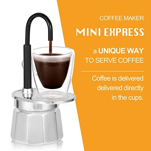 MVPLUE-Mini Express Swiss Single Tube Moka Pot Aluminum Silver，Moka Set includes One Double Wall 3oz Cup,Enjoy delicious coffee in no time - Image 3
