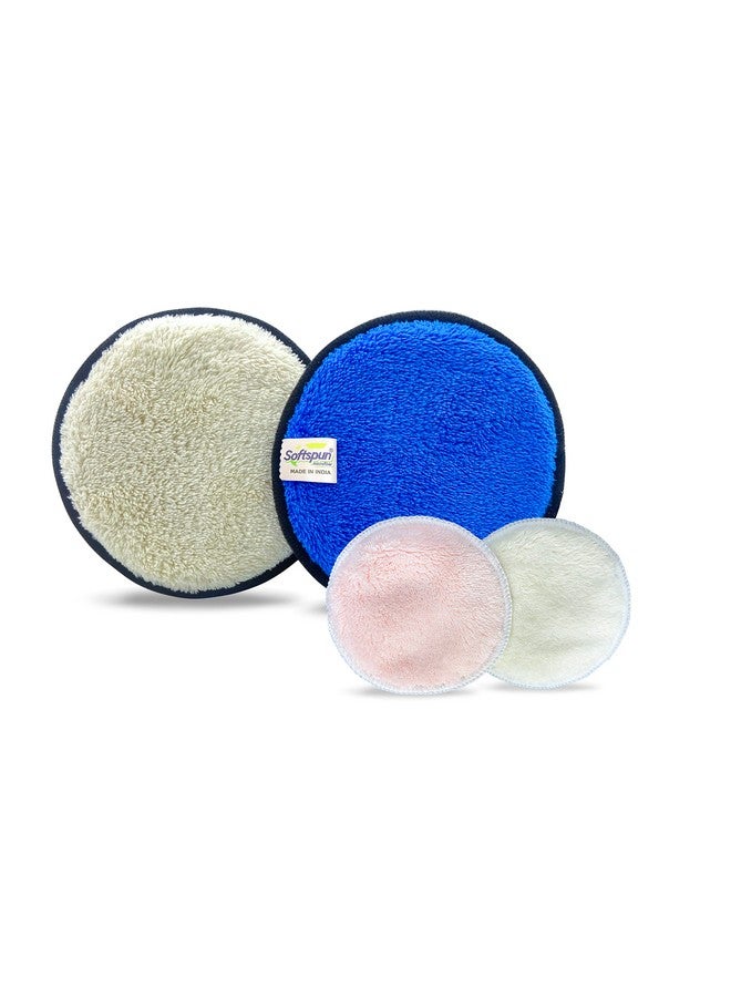 SOFTSPUN Microfiber Reusable Makeup Remover Cleansing Pads For Face, Eyes, Lipstick, Pack Of 4, 280 Gsm, 12X12Cms, Blue+White, Safe For All Skin Types. - Image 1