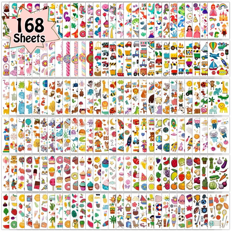 Partywind 168 Sheets (2000 Styles) Kids Temporary Tattoos for Party Supplies, Fake Tattoo Stickers with Dinosaur/Mermaid/Pirate for Boys and Girls, Birthday Games for Back to School Party - Image 1