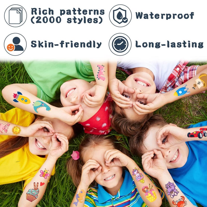 Partywind 168 Sheets (2000 Styles) Kids Temporary Tattoos for Party Supplies, Fake Tattoo Stickers with Dinosaur/Mermaid/Pirate for Boys and Girls, Birthday Games for Back to School Party - Image 2