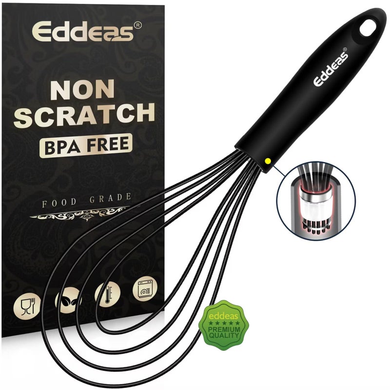 Eddeas Flat Whisk EDDEAS Silicone Gravy Whisk for Cooking Beating Stirring Gravy and Eggs