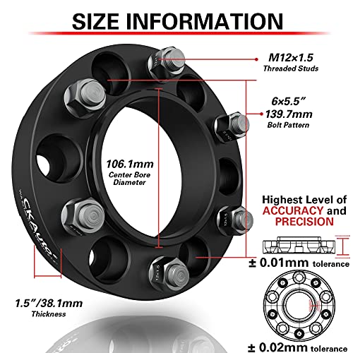 CKAuto 4 Pack 6x5.5 Hub Centric Wheel Spacers, 1.50" 6x139.7mm Wheel Spacers, 106.1mm Center Bore with M12x1.5 Studs - Image 3