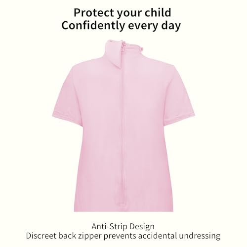 EEOST Adaptive Clothing for Kids Special Needs Autism Sensory Jumpsuit Anti-Strip Romper with Back Zipper Sizes 3-16 Years (Pink, 7-8 Years Old) - Image 2