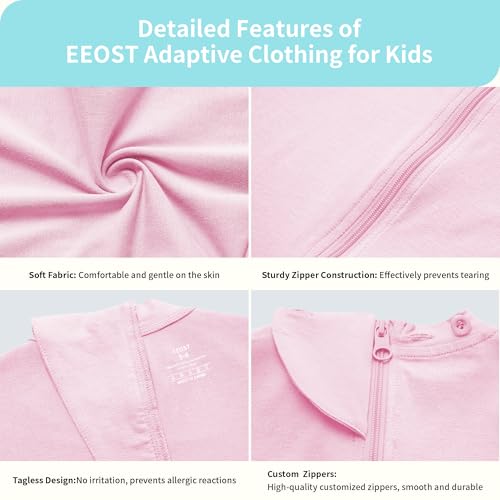 EEOST Adaptive Clothing for Kids Special Needs Autism Sensory Jumpsuit Anti-Strip Romper with Back Zipper Sizes 3-16 Years (Pink, 7-8 Years Old) - Image 4