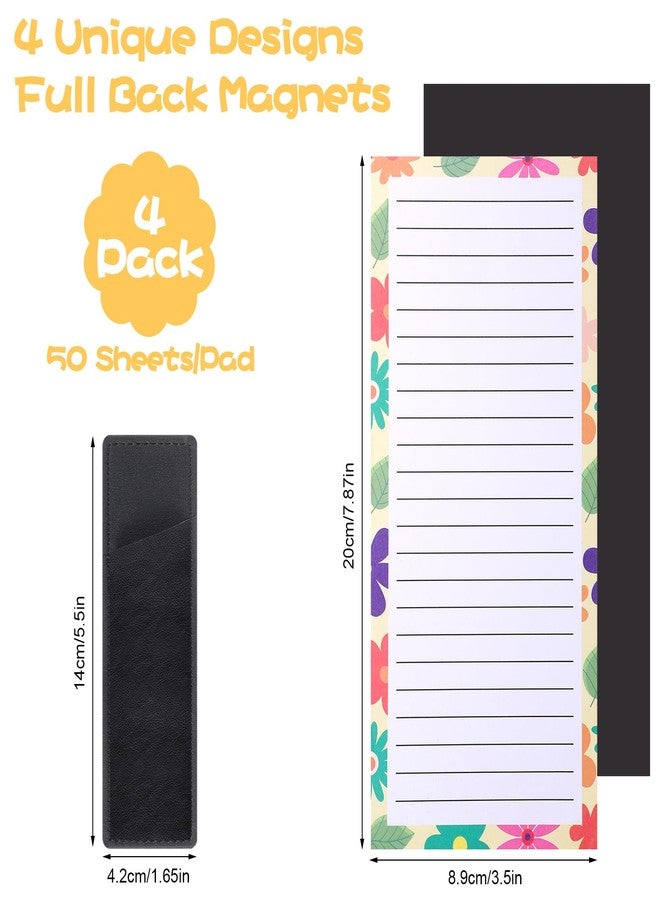 Thboxes 4 Pack Magnetic Note Pad for Fridge with Pen Holder, Totally 200 Sheets Grocery List Magnet Pad for Refrigerator Magnetic Shopping List Pad（Floral Design） - Image 2