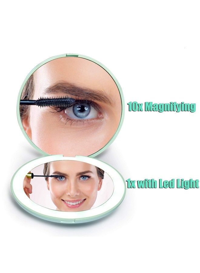 wobsion Led Lighted Travel Makeup Mirror 1X/10X Magnification Compact Mirror Portable For Handbag Purse Pocket 3.5 Inch Illuminated Folding Mirror Handheld 2Sided Mirror Round Cyan  - Image 3