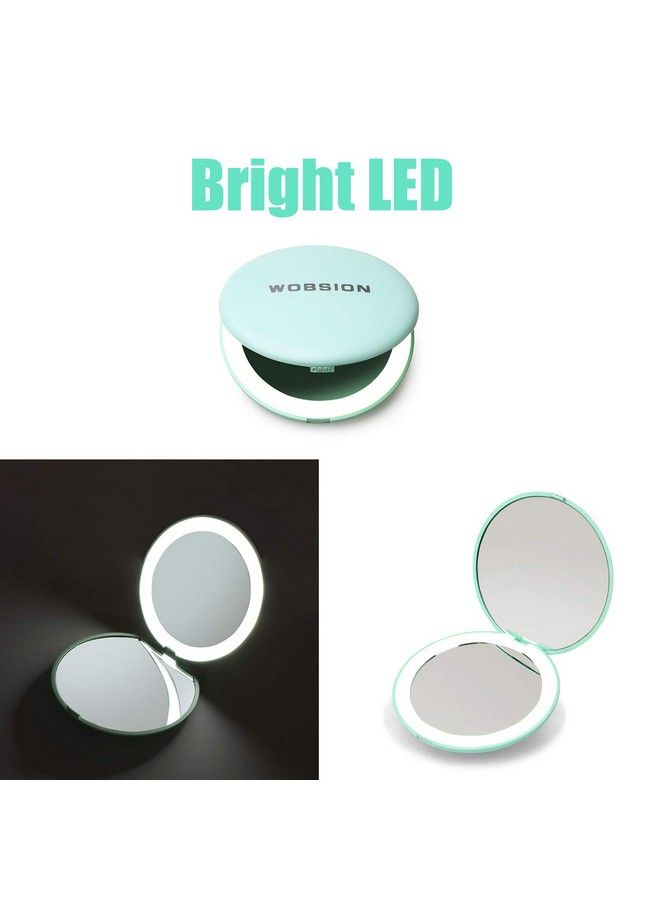 wobsion Led Lighted Travel Makeup Mirror 1X/10X Magnification Compact Mirror Portable For Handbag Purse Pocket 3.5 Inch Illuminated Folding Mirror Handheld 2Sided Mirror Round Cyan  - Image 4