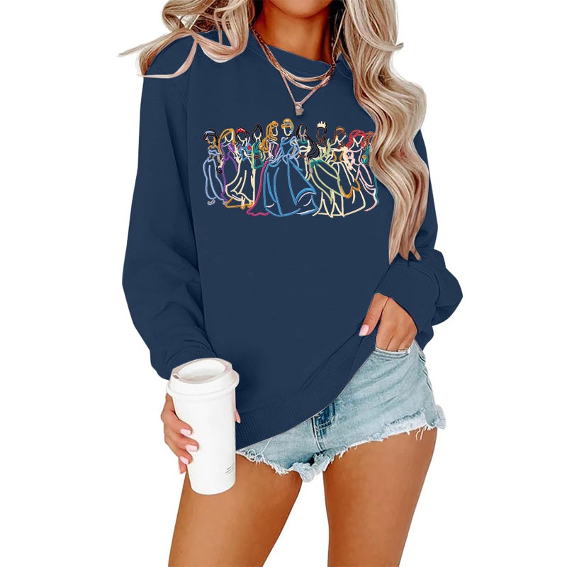BANGELY Magical Sweatshirt Women Cute Embroidered Magic Princess Sweater Family Vacation Shirt Casual Long Sleeve Top C-blue - Image 1