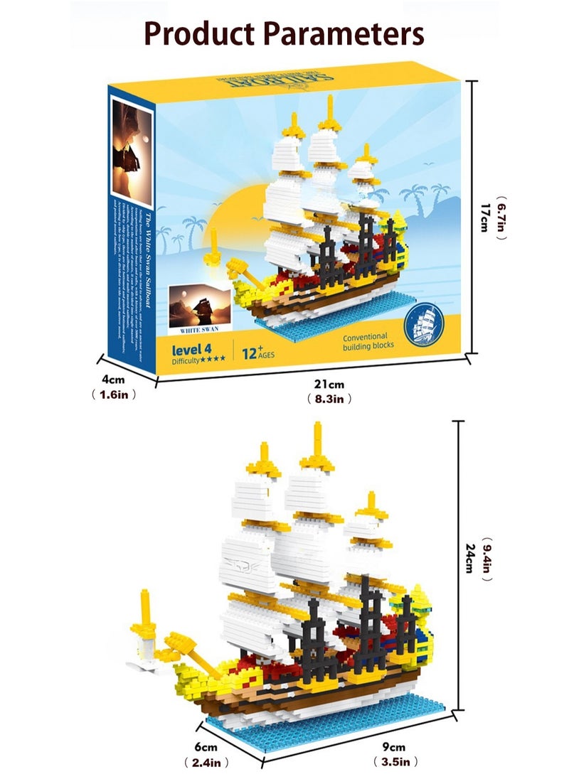 LOOPITYS 968pieces of plastic sailboat model building block assembly building block toy set can be used as a holiday gift suitable for any age, and can also be used as furniture decoration and ornaments  - Image 3