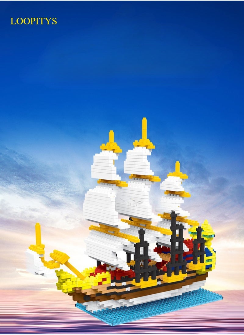 LOOPITYS 968pieces of plastic sailboat model building block assembly building block toy set can be used as a holiday gift suitable for any age, and can also be used as furniture decoration and ornaments  - Image 1
