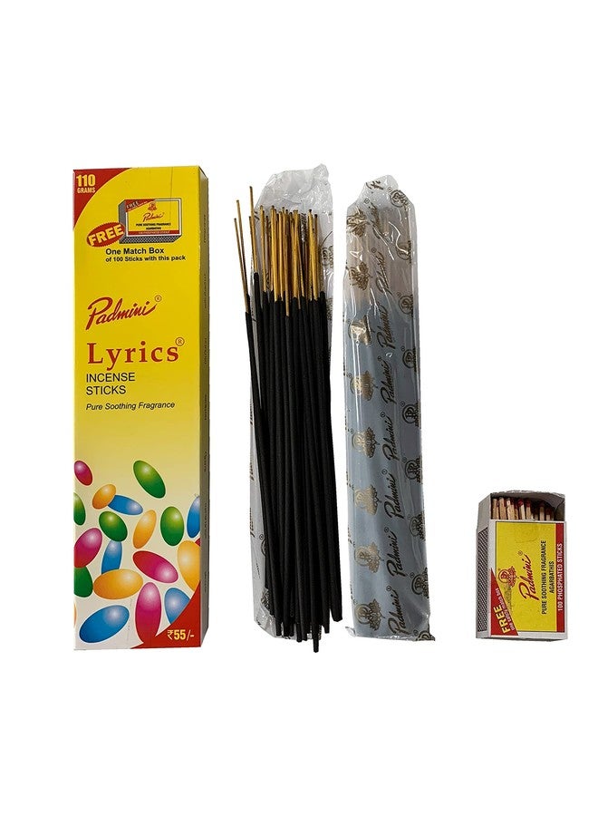 Padmini Lyrics Incense Sticks (3 Packs of 110gm / 100 Sticks = Total 330gm / 300 Sticks) - Image 2