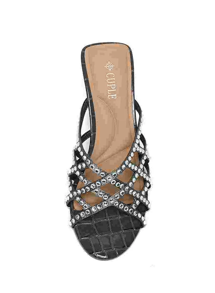 Cuple Chunky Embellished cross strap Wedge Sandals