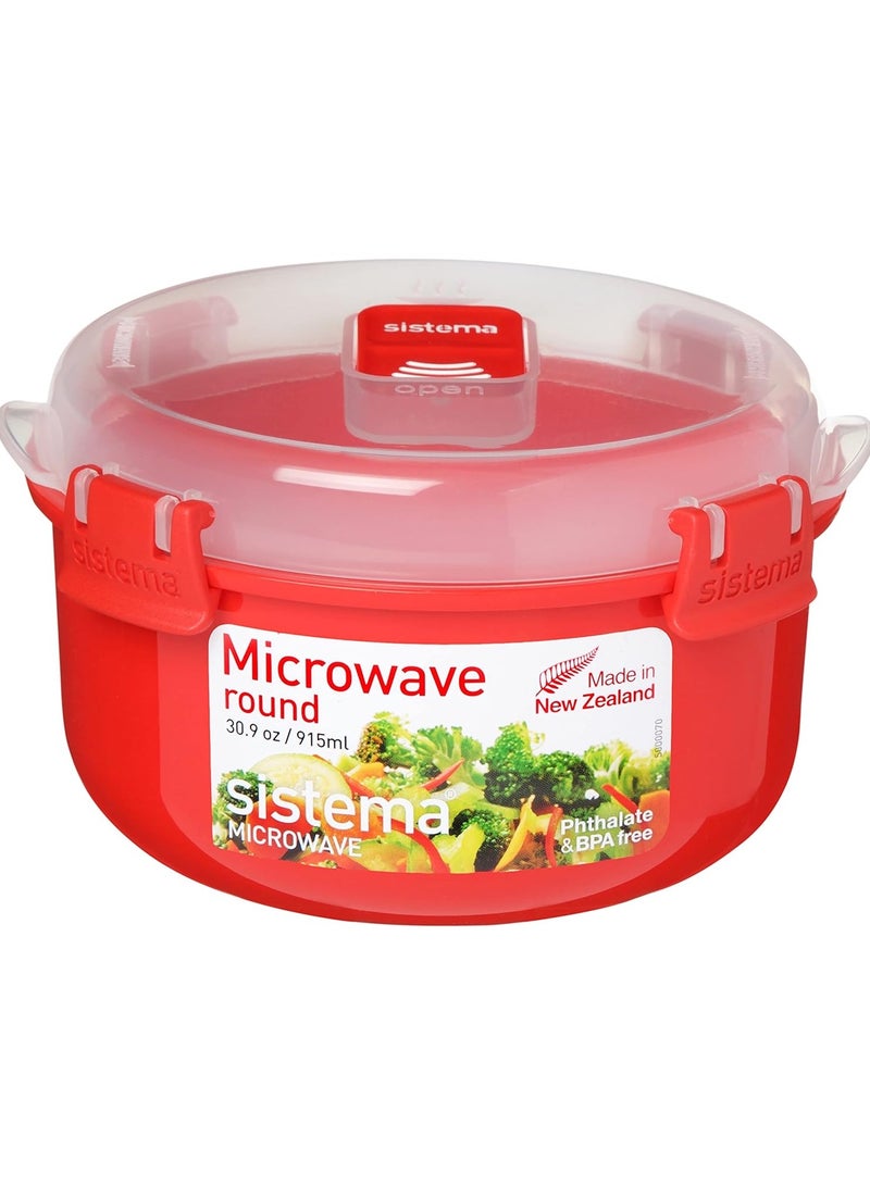 sistema Microwave Round Bowl | 915 ml Food Container with Steam Release Vent | BPA-Free | Red/Clear - Image 1