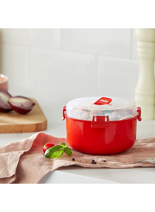 sistema Microwave Round Bowl | 915 ml Food Container with Steam Release Vent | BPA-Free | Red/Clear - Image 4