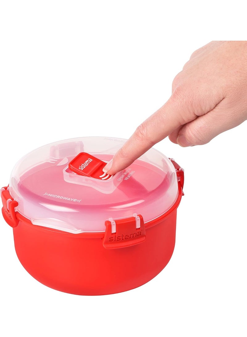 sistema Microwave Round Bowl | 915 ml Food Container with Steam Release Vent | BPA-Free | Red/Clear - Image 5