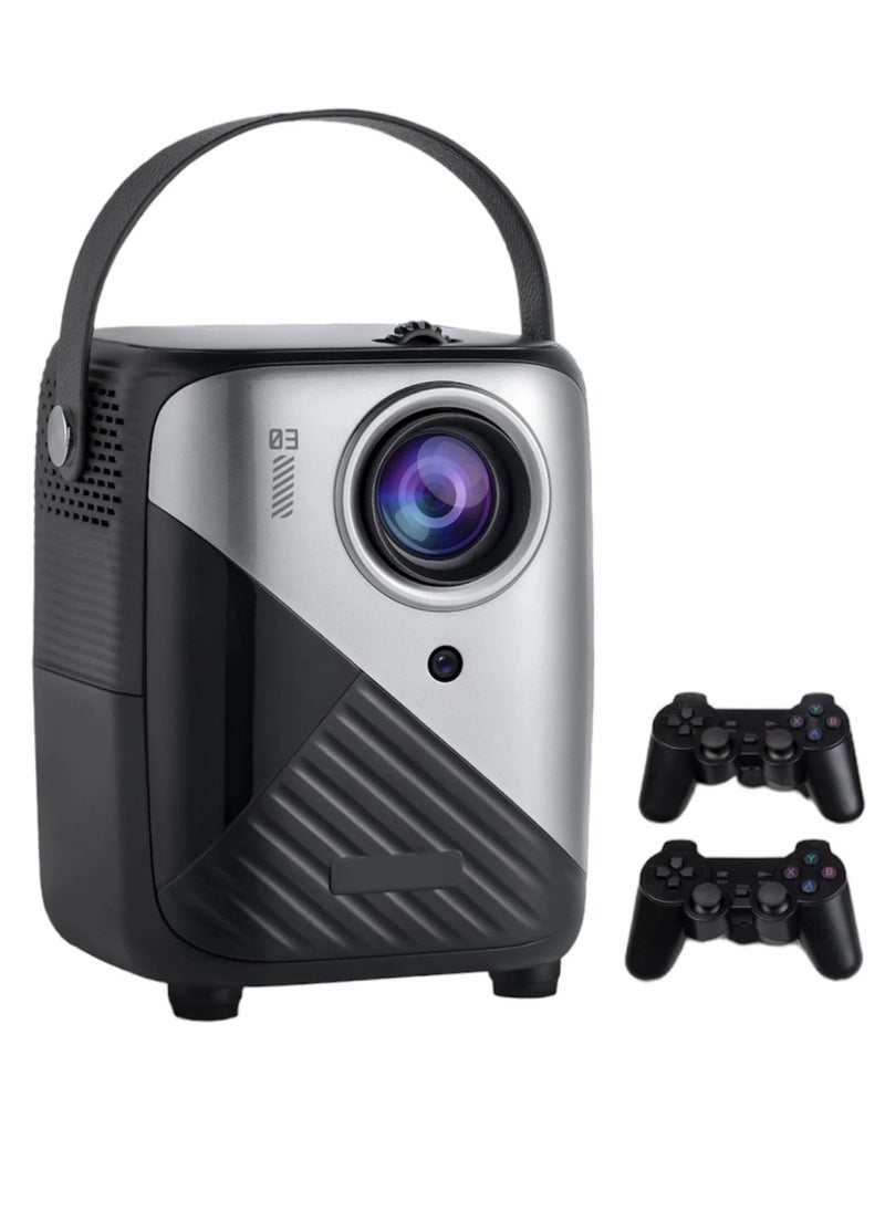 Rock Pow - Video Game Projector With 2X Wireless Controller Game Joystick Android 9.0 WiFi 2.4/5G HDMI/USB/Audio Screen Mirroring 4K Ultra HD Supported 1080P Real Physical Resolution Player Projector 3GB+64GB Black - Image 1