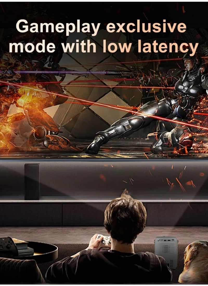 Rock Pow - Video Game Projector With 2X Wireless Controller Game Joystick Android 9.0 WiFi 2.4/5G HDMI/USB/Audio Screen Mirroring 4K Ultra HD Supported 1080P Real Physical Resolution Player Projector 3GB+64GB Black - Image 1