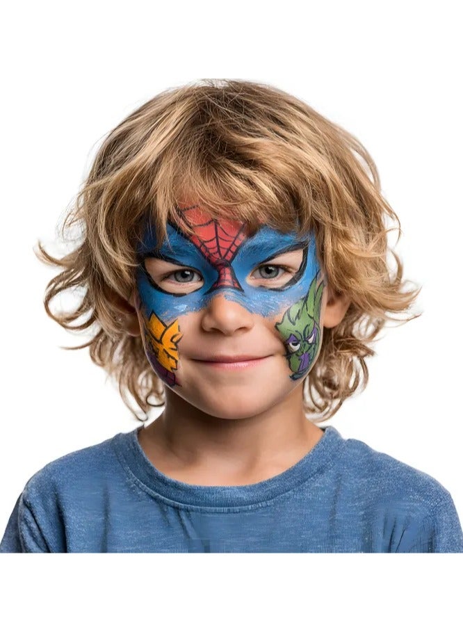 JAYATO مجموعة طلاء الوجه والجسم بـ 15 لون لمكياج الكوسبلاي، مجموعة احترافية لطلاء الوجه للأطفال والبالغين، مع 6 قطع نماذج ووسائد بودرة لعيد الهالوين مع فرش، هدية عيد ميلاد للبنات - Image 5