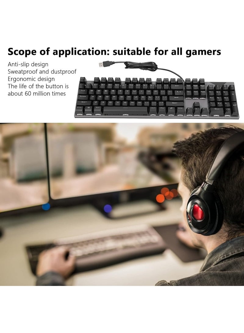 Mechanical Gaming Keyboard, Ergonomic USB Keyboard, 104 Keys, Plug and Play, Ergonomic Non Slip, for Gaming Office - Black - Image 3