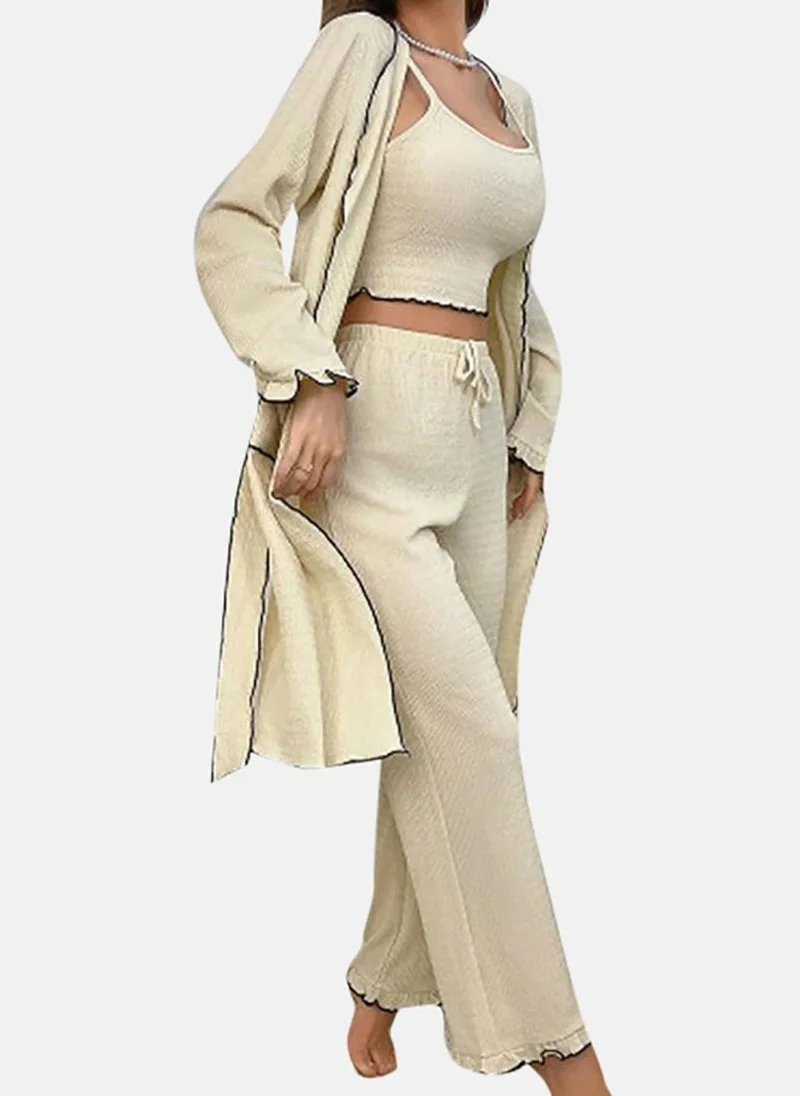 يونيكي Beige Solid Pyjamas,Robe & Crop Top