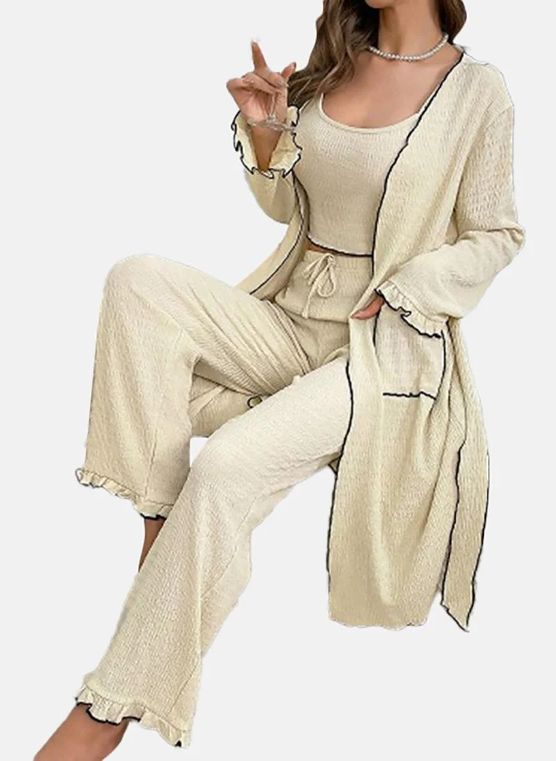 YUNIQEE Beige Solid Pyjamas,Robe & Crop Top