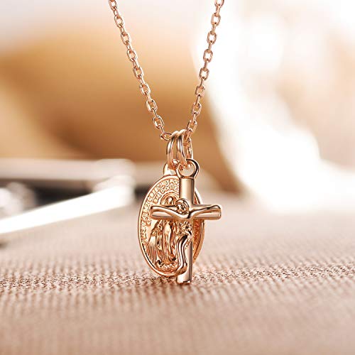 AllenCOCO Gold Cross Necklaces for Women, Crucifix Necklaces, Dainty Virgin Mary Necklace, Virgen de Guadalupe, Layered Pendants Chain Non Tarnish - Image 3
