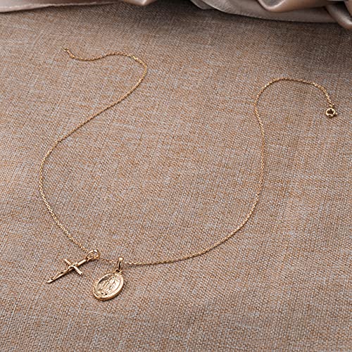 AllenCOCO Gold Cross Necklaces for Women, Crucifix Necklaces, Dainty Virgin Mary Necklace, Virgen de Guadalupe, Layered Pendants Chain Non Tarnish - Image 5