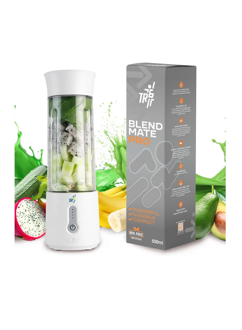 TR6 Blendmate Pro Portable Blender for Smoothies, Protein Shakes & Ice Crushing – 500ML Capacity, Tritan Material, 4000mAh Battery, USB-C Port with Handle Lid (White) - Image 1