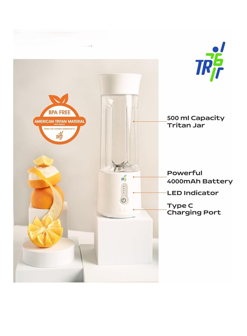 TR6 Blendmate Pro Portable Blender for Smoothies, Protein Shakes & Ice Crushing – 500ML Capacity, Tritan Material, 4000mAh Battery, USB-C Port with Handle Lid (White) - Image 3