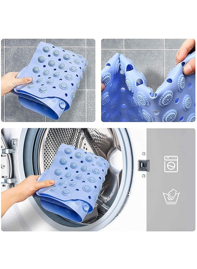 في دي ان اس دي سجادة حمام VDNSI مضادة للانزلاق، سجادة حمام مطاطية مستطيلة الشكل مضادة للانزلاق لمنطقة الاستحمام، سجادة دش مع أكواب شفط قوية وفتحات تصريف 35 × 70 سم (أزرق) - Image 3