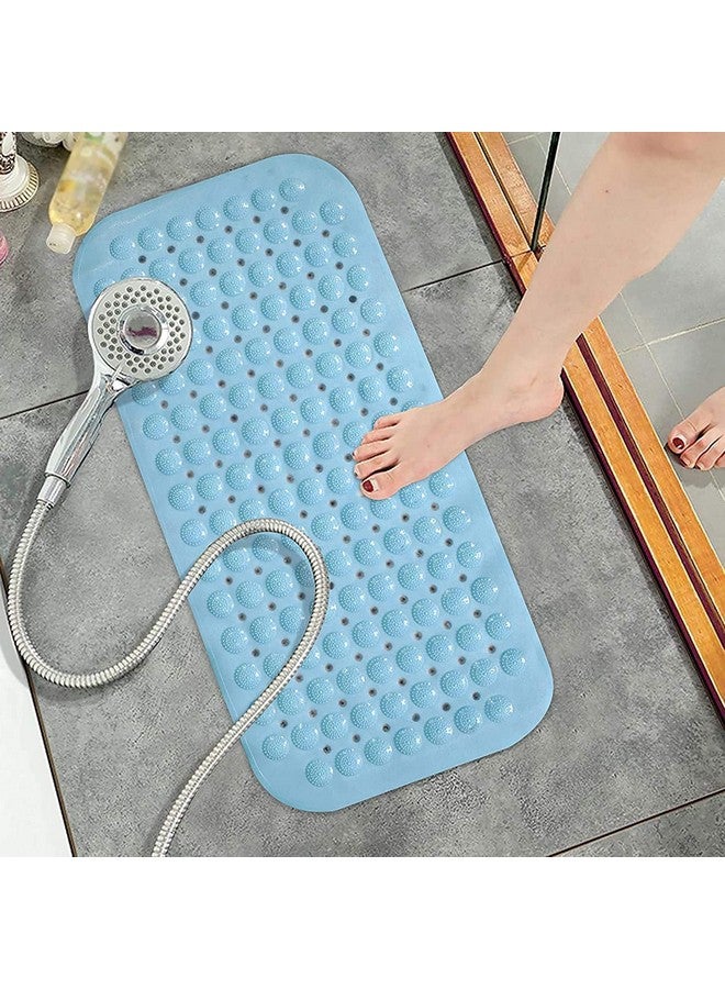 في دي ان اس دي سجادة حمام VDNSI مضادة للانزلاق، سجادة حمام مطاطية مستطيلة الشكل مضادة للانزلاق لمنطقة الاستحمام، سجادة دش مع أكواب شفط قوية وفتحات تصريف 35 × 70 سم (أزرق) - Image 5