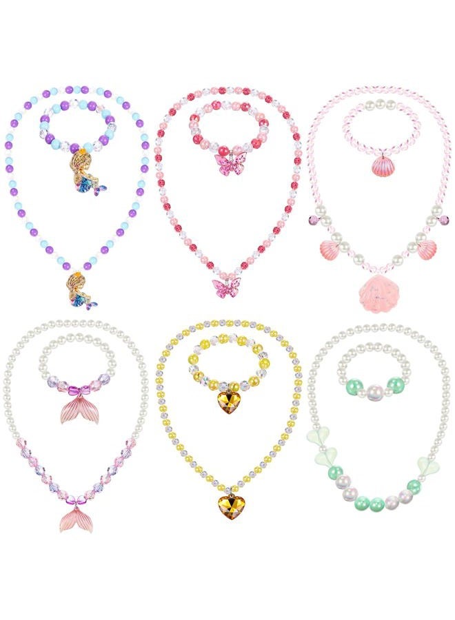 Sumind 6 Sets Toddler Jewelry for Little Girls Baby Beaded Necklace and Bracelet Costume Dress up Jewelry Gifts Princess Party Favors(Princess Style) - Image 1