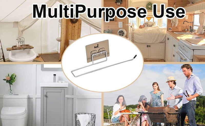 ROKTRY Stainless Steel Drill Free Self-Adhesive Paper Roll Holder Tissue Paper Stand Towel Bar Hanger Kitchen Towel Holder for Kitchen Bathroom Toilet - Image 2