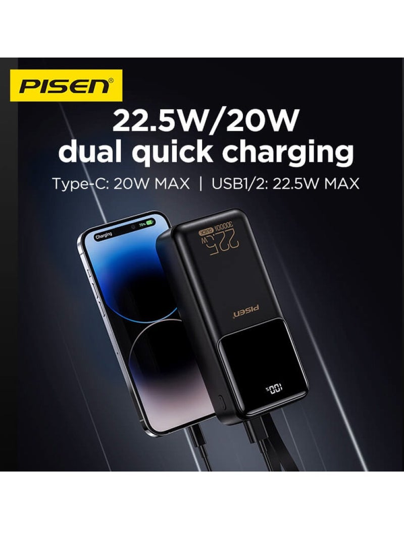 بايزن 30000mAh PD 22.5W/20W Dual Quick Charging Power Bank Dual USB C & USA A Output/Input with LED Digital Display Compatible with iPhone Samsung Huawei iPads - Image 3