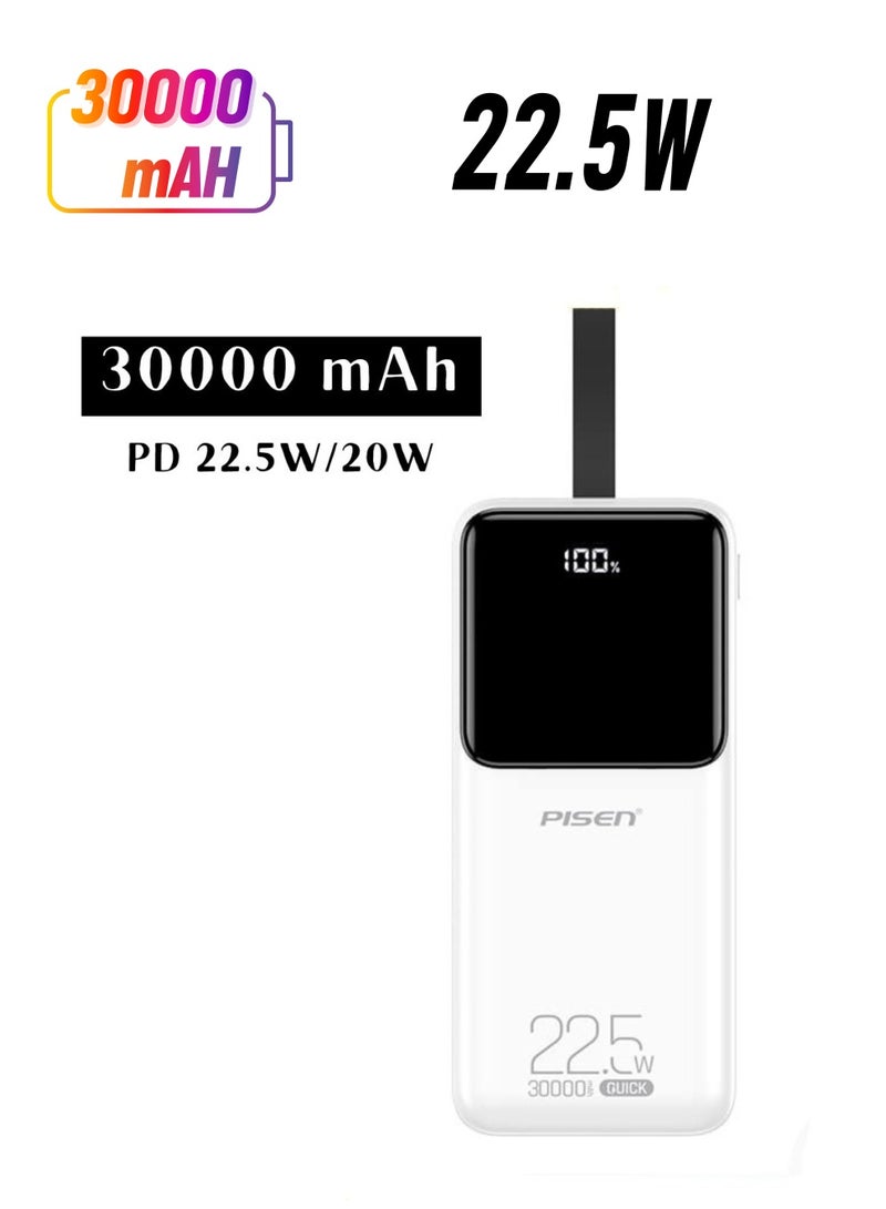 بايزن 30000mAh PD 22.5W/20W Dual Quick Charging Power Bank Dual USB C & USA A Output/Input with LED Digital Display Compatible with iPhone Samsung Huawei iPads - Image 1