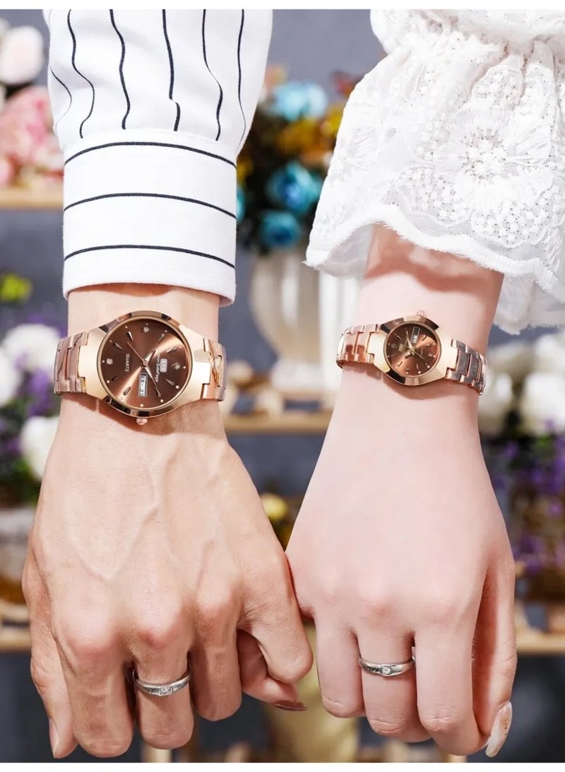 QUARTZ Couple’s Watch Set – Two Quartz Watches Made of Stainless Steel, Perfect for Special Occasions Like Anniversaries, Valentine’s Day, and Birthday Gifts - Image 1