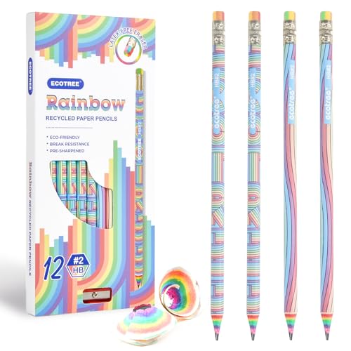 ECOTREE Pencils 2 PreSharpened Pencils for Kids Cute Rainbow Pencil Number 2 Pencil for School Writing 12 Count - Image 1