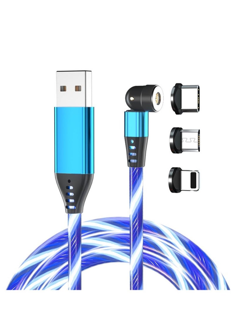 Excefore 3 in 1 Light Up Phone Charger Cable, Type C Streamer Light Magnet Charger Cable, 540 ° Rotating Magnetic Suction USB Cable, Compatible with iPhone and Xiaomi (2 Meter, Blue) - Image 1