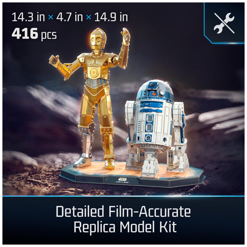4D Build, Star Wars C-3PO & R2-D2 3D Model Kit with Stand, Star Wars Collectibles & Desk DÃ©cor, Adult Puzzles, Easter Gift, 416 Pieces, 3D Puzzles, Gift Ideas for Ages 12 & Up - Image 2