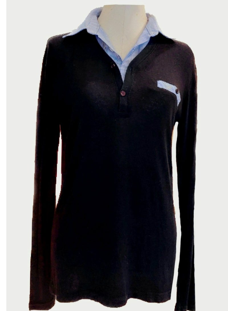 Unisex formal pullover attached to striped shirt black 