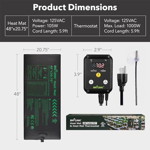 BN-LINK Seedling Heat Mat Heating Pad 48" x 20.75" with Digital Thermostat Controller Combo Set Waterproof for Indoor Seed Starting and Plant Germination - Image 2