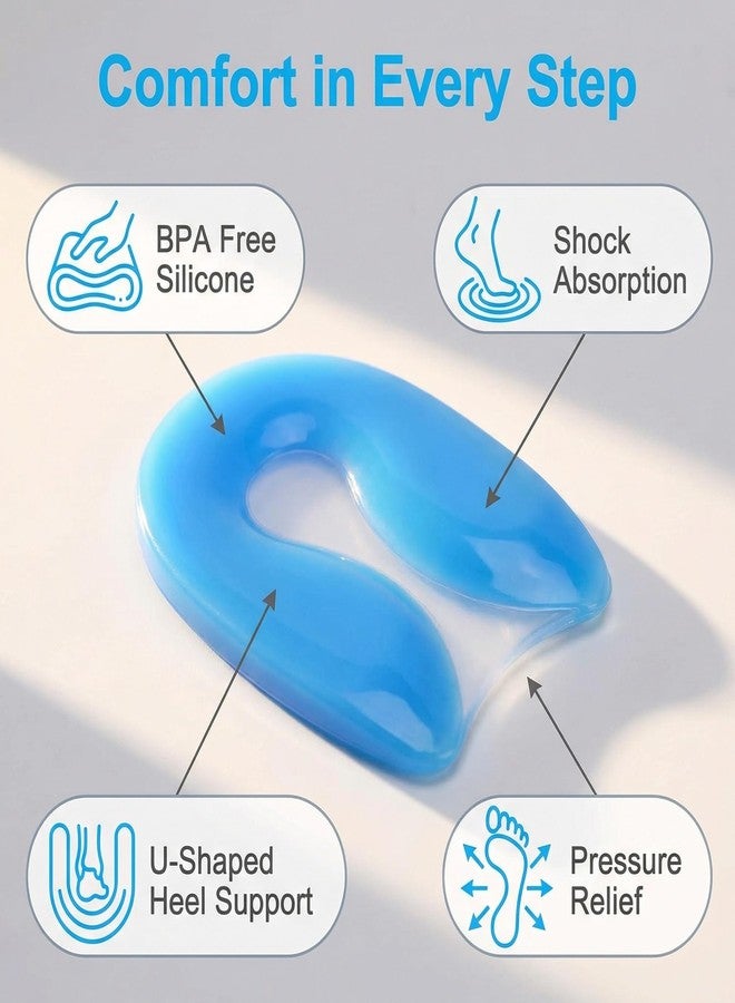 VANTOBEST 1 Pair Blue U-Shaped Silicone Heel Cups Soft Silicone Shock Absorbing Heel Pads Invisible Cushions for Support Men Women (Medium, 10.3x6.1cm) - Image 4